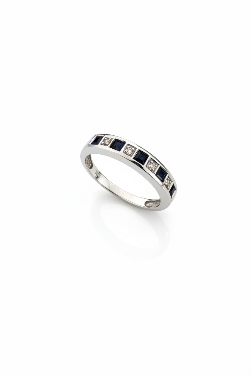 10K White Gold Sapphire and Diamond Semi Eternity Band