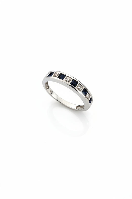 10K White Gold Sapphire and Diamond Semi Eternity Band