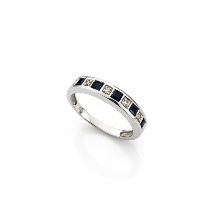 10K White Gold Sapphire and Diamond Semi Eternity Band