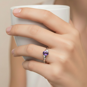 10K White Gold Oval Cut Amethyst with Diamond Ring
