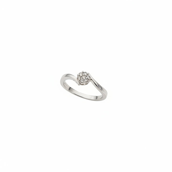 10K White Gold Diamond Cluster Flower Design Ring, TDW:0.07ct