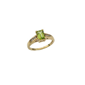 10K Yellow Gold Emerald Cut Peridot with Diamond Ring, P:0.68ct