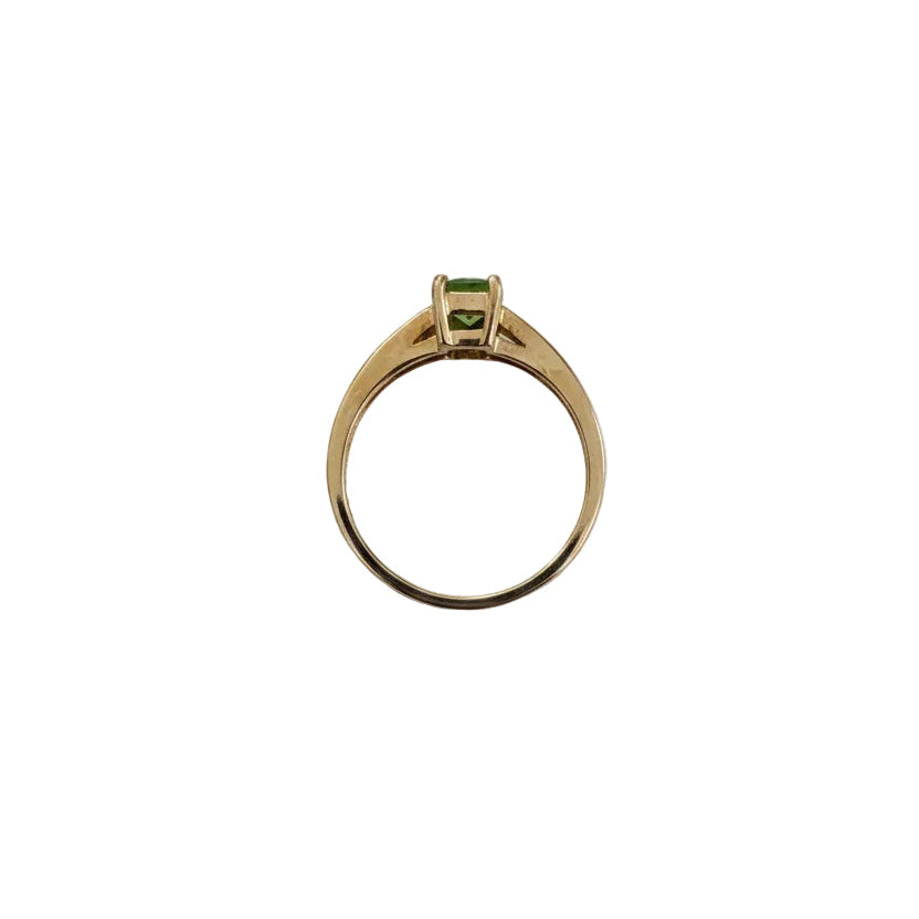 10K Yellow Gold Emerald Cut Peridot with Diamond Ring, P:0.68ct
