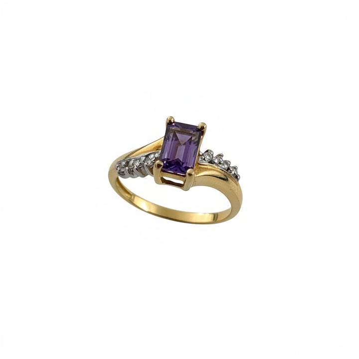 10K Two- tone Emerald Cut Amethyst Ring