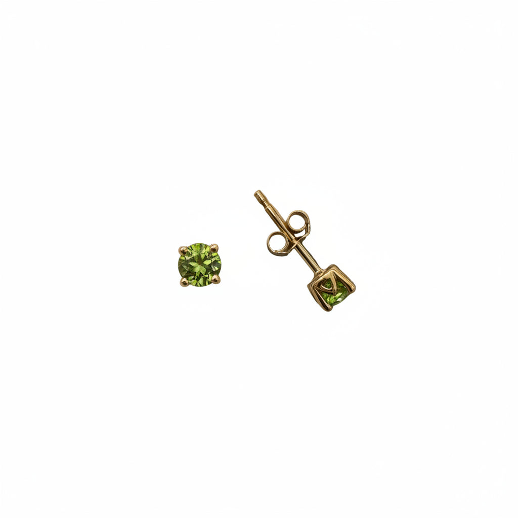 10K Yellow Gold Round Cut Peridot Stud Earrings