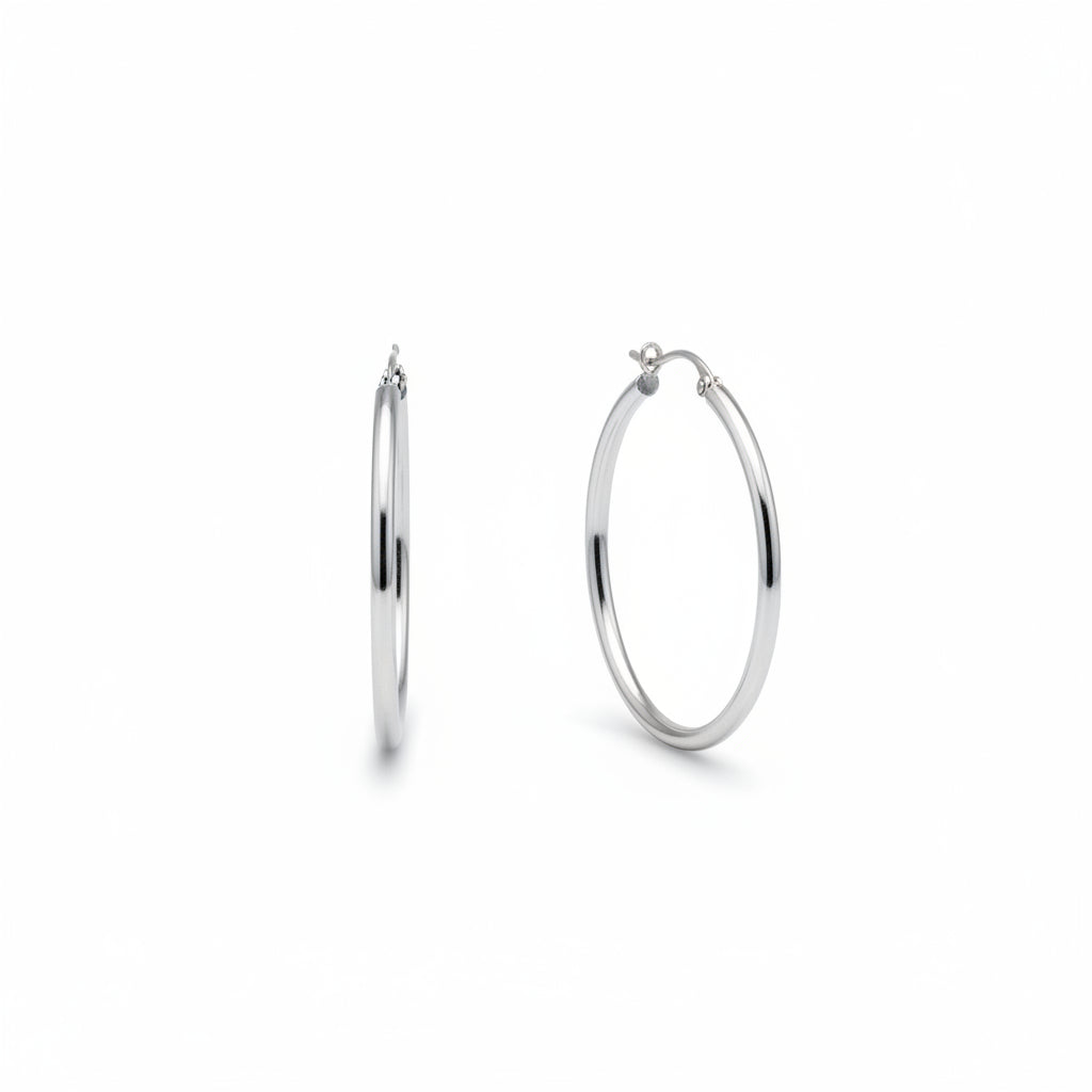 14K White Gold Hoop Earrings