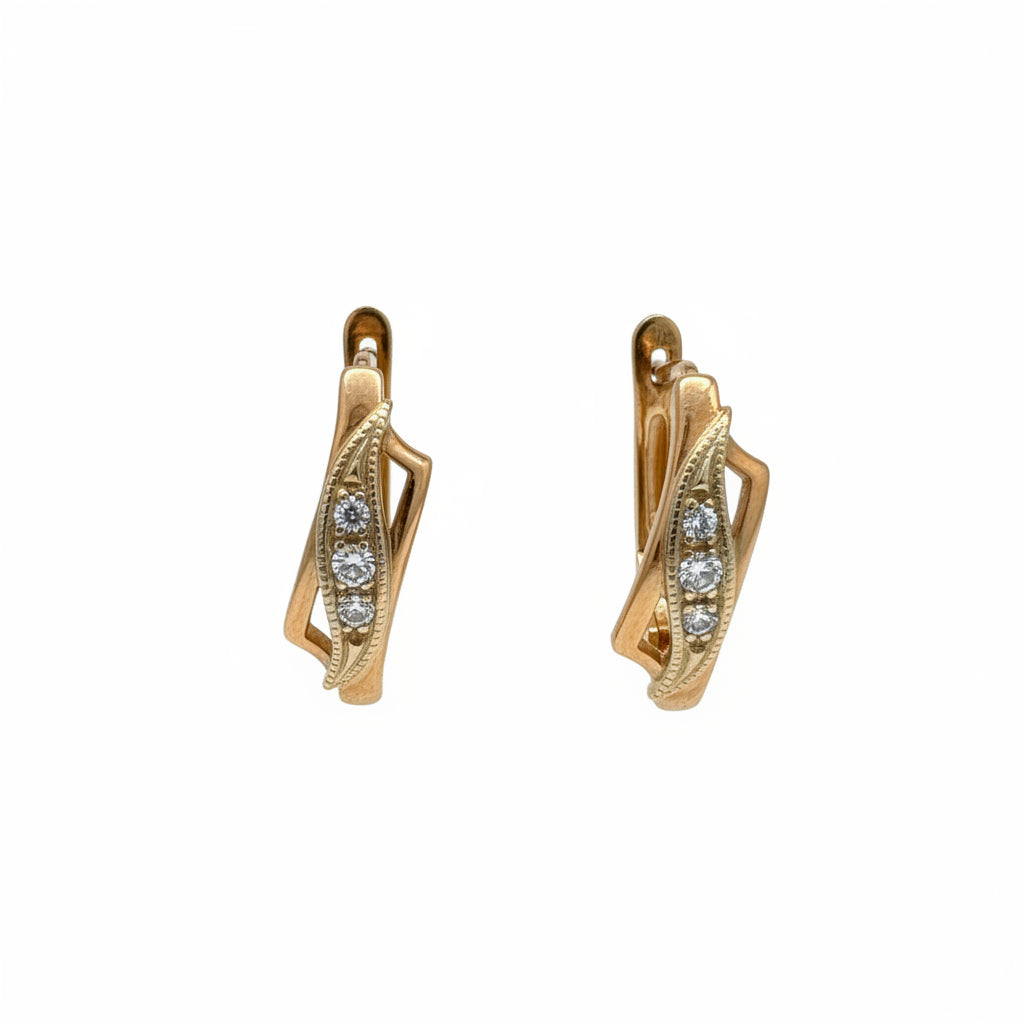 14K Rose Gold and Yellow Gold Soviet Style Earrings
