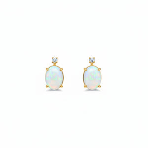 10K Yellow Gold Oval Cut Opal with Diamond Earrings