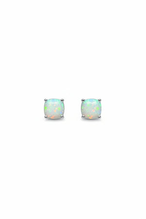 10K White Gold Squared Cut Opal Earrings
