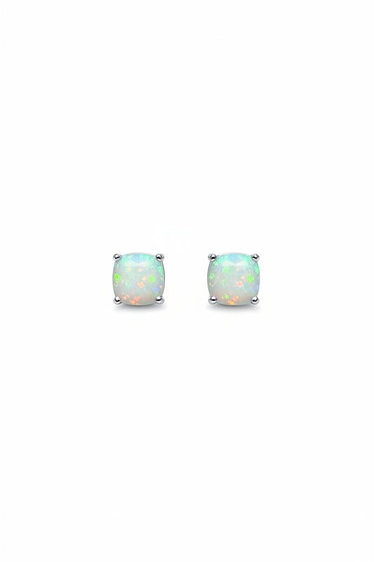 10K White Gold Squared Cut Opal Earrings