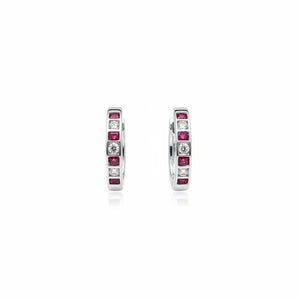 10K White Gold Ruby and Diamond Eternity Hoops Earrings