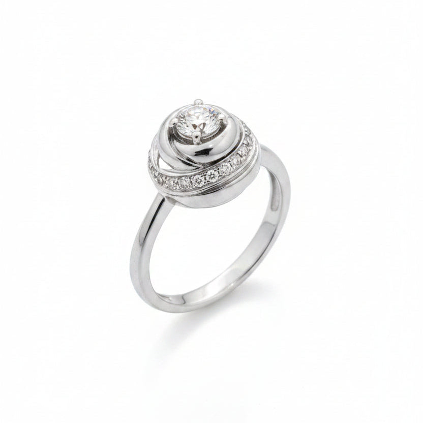 18K White Gold Diamond Rose Dome Ring, TDW: 0.51ct VS2 GH