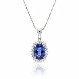 18K White Gold Oval Cut Tanzanite with Diamond Necklace