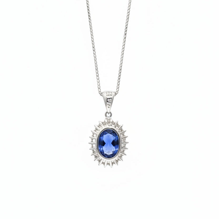 18K White Gold Oval Cut Tanzanite with Diamond Necklace