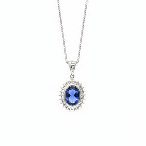 18K White Gold Oval Cut Tanzanite with Diamond Necklace