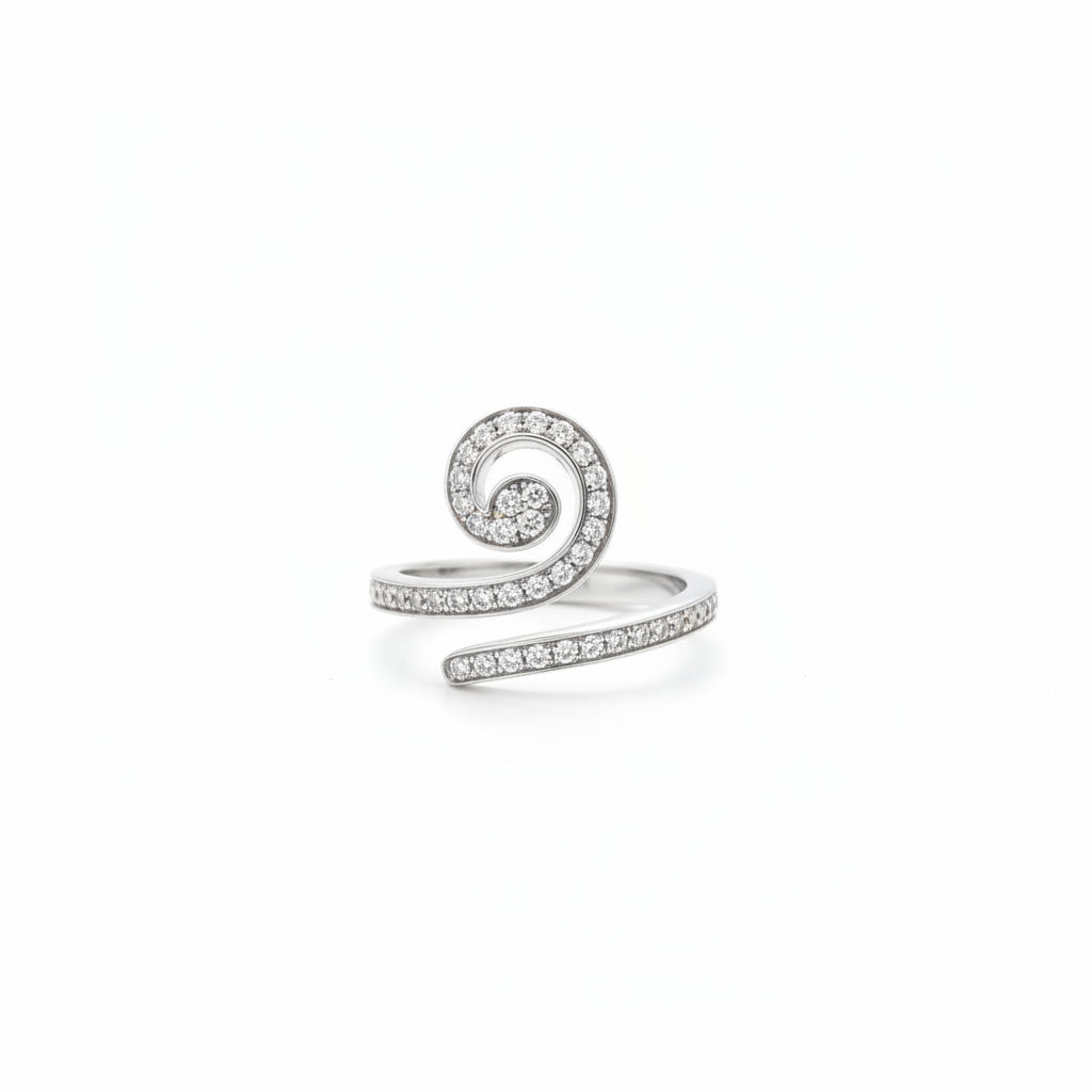 18K White Gold Spiral Open Diamond Ring, TDW: 0.43ct VS G