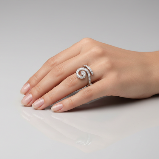 18K White Gold Spiral Open Diamond Ring, TDW: 0.43ct VS G