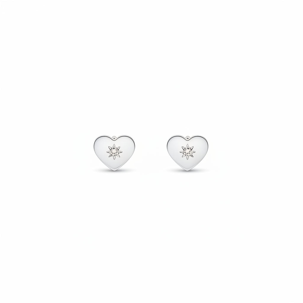 925 Sterling Silver Starlight Heart with CZ Stud Earrings