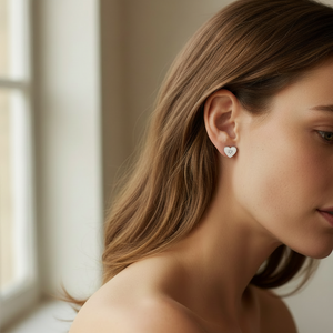 925 Sterling Silver Starlight Heart with CZ Stud Earrings
