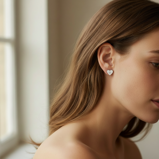 925 Sterling Silver Starlight Heart with CZ Stud Earrings