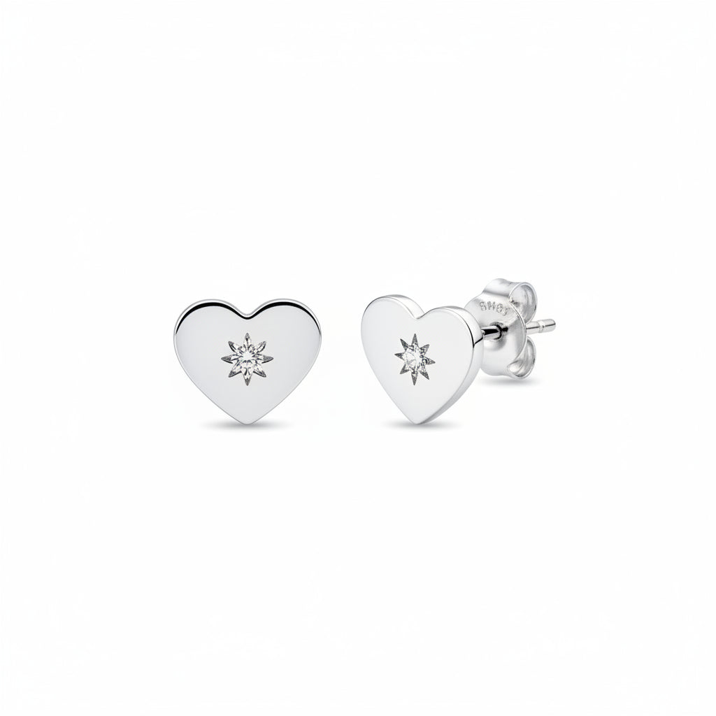 925 Sterling Silver Starlight Heart with CZ Stud Earrings