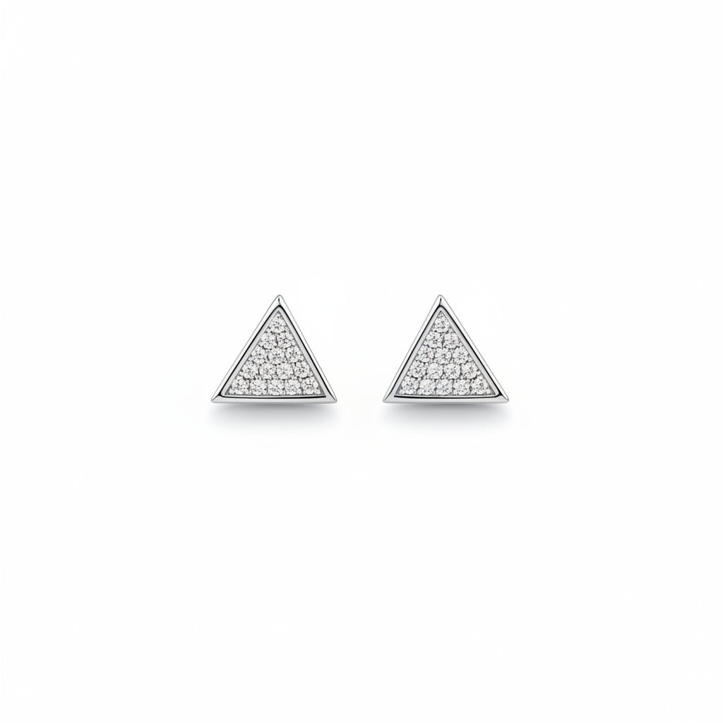 925 Sterling Silver Pave Triangle Diamond Stud Earrings