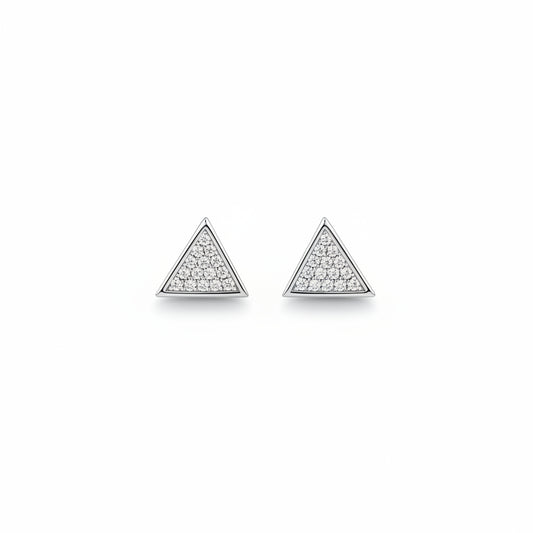 925 Sterling Silver Pave Triangle Diamond Stud Earrings