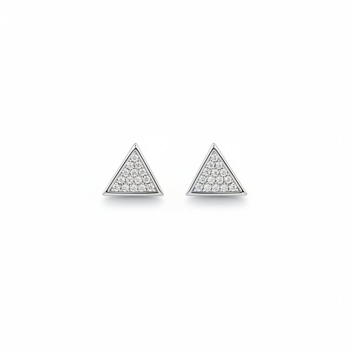 925 Sterling Silver Pave Triangle Diamond Stud Earrings
