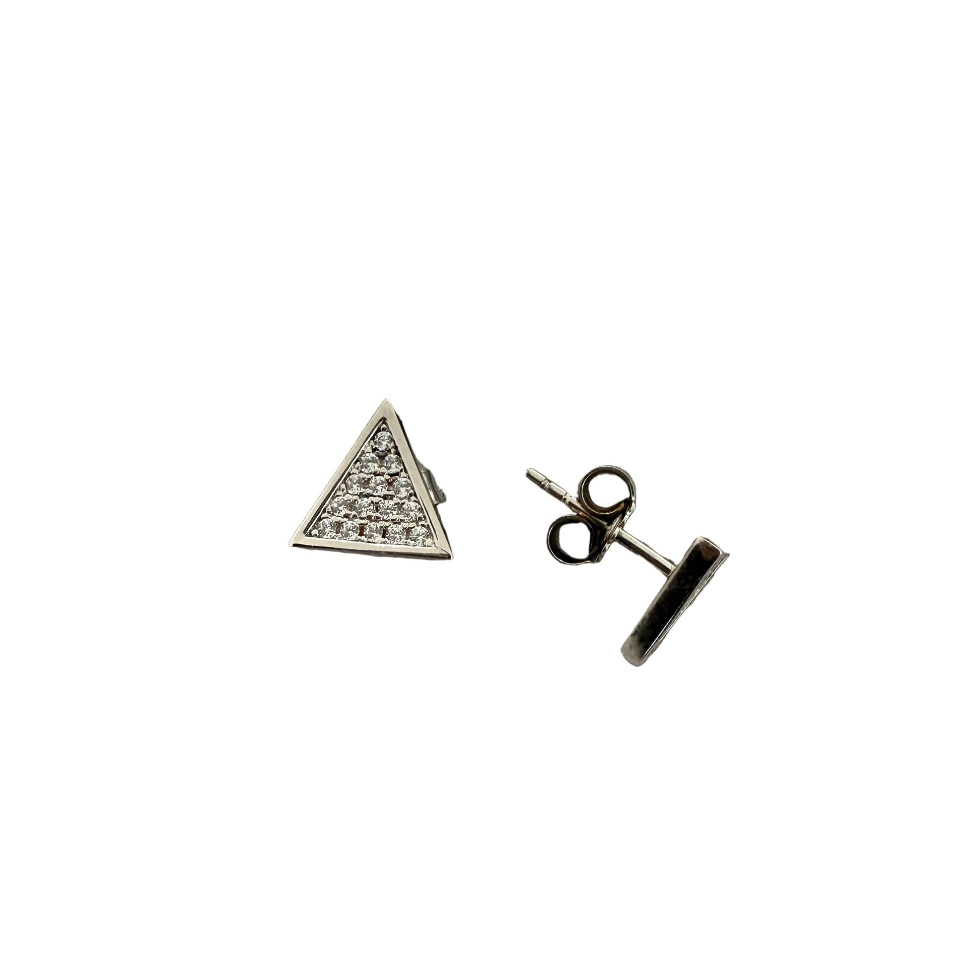 925 Sterling Silver Pave Triangle Diamond Stud Earrings