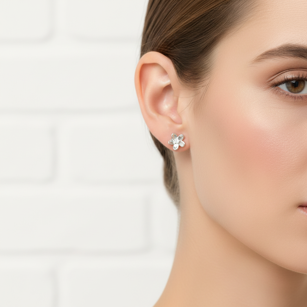 925 Sterling Silver Blossom CZ Stud Earrings
