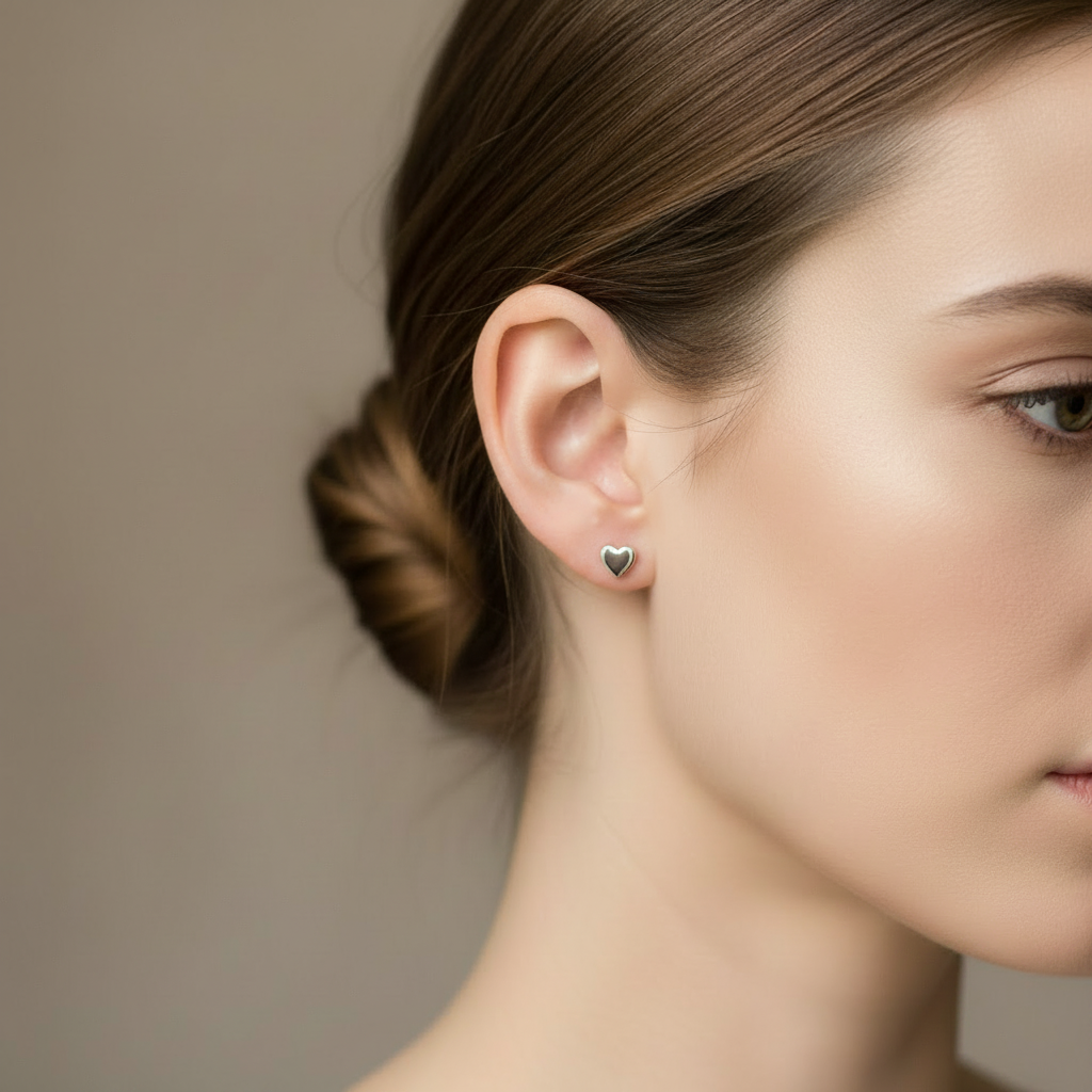 925 Sterling Silver Flat Heart Stud Earrings