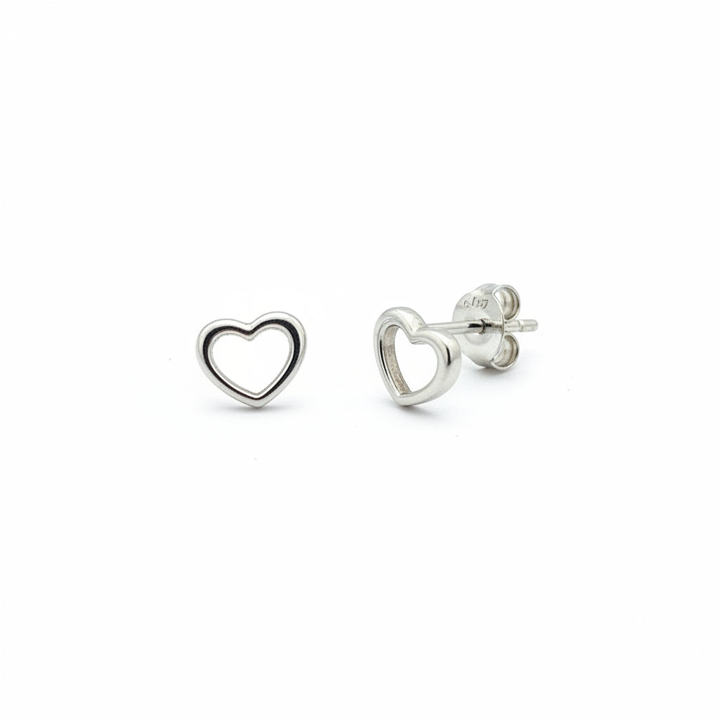 925 Sterling Silver Open Heart Stud Earrings