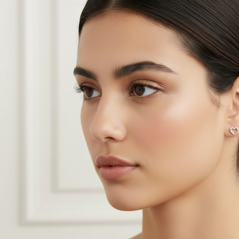 925 Sterling Silver Open Heart Stud Earrings