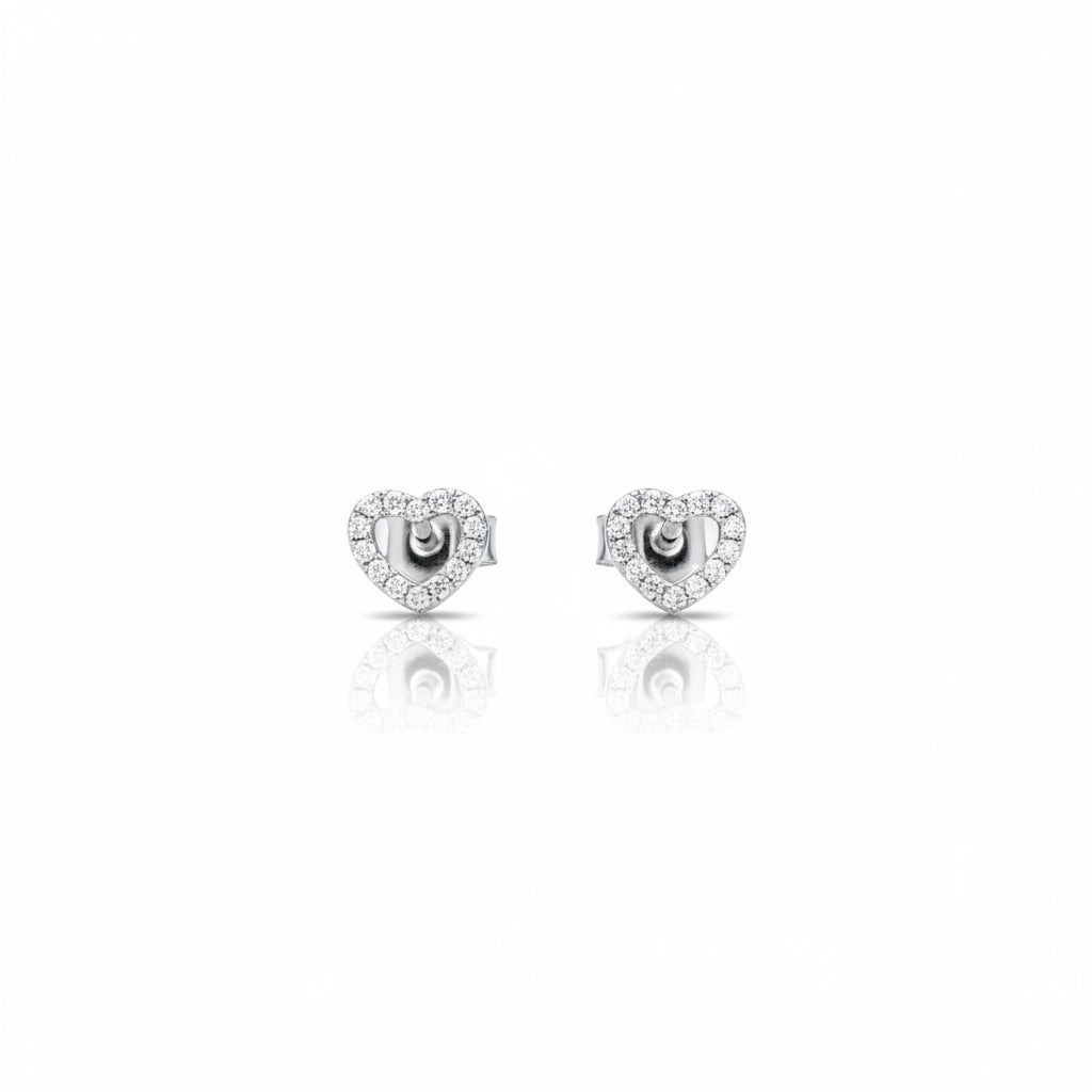 925 Sterling Silver Open Heart Diamond Stud Earrings