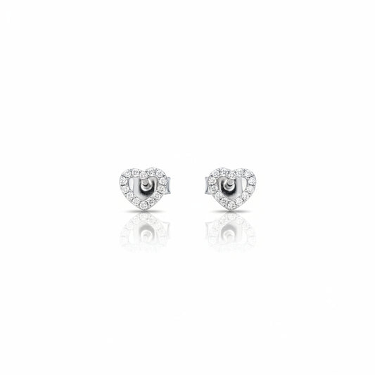 925 Sterling Silver Open Heart Diamond Stud Earrings