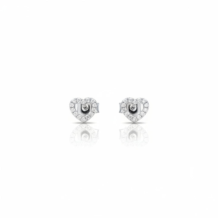 925 Sterling Silver Open Heart Diamond Stud Earrings