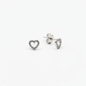 925 Sterling Silver Open Heart Diamond Stud Earrings