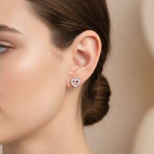 925 Sterling Silver Open Heart Diamond Stud Earrings