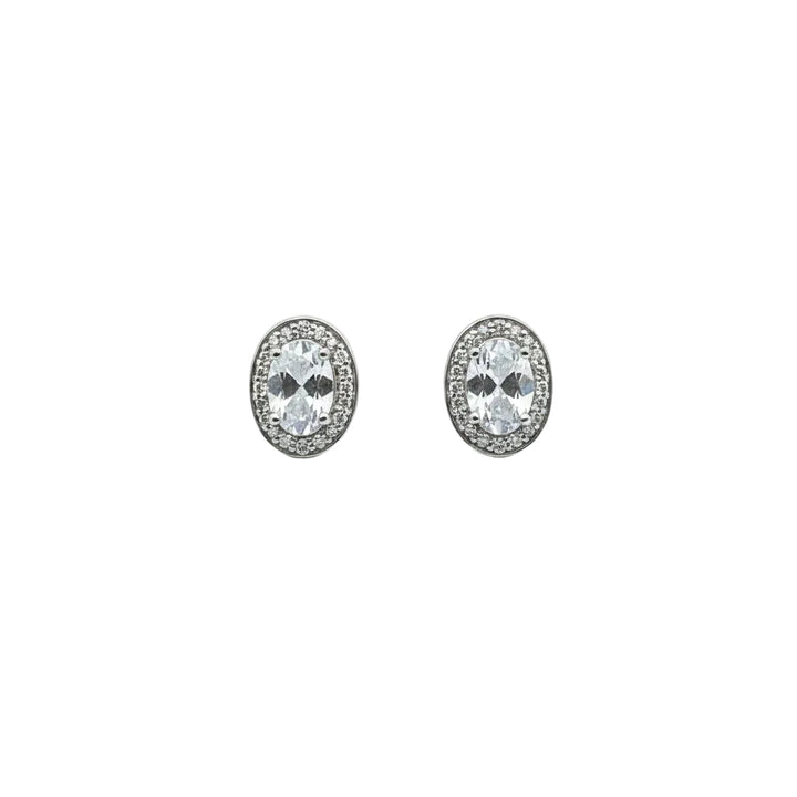925 Sterling Silver Oval Halo Aquamarine and Diamond Stud Earrings