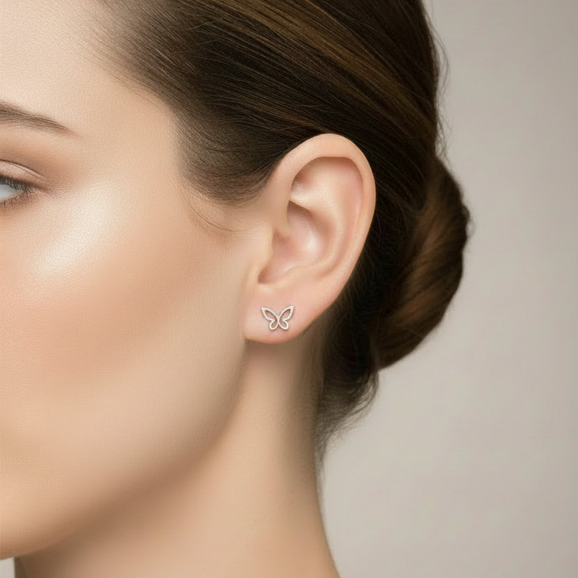 925 Sterling Silver Open Butterfly Stud Earrings