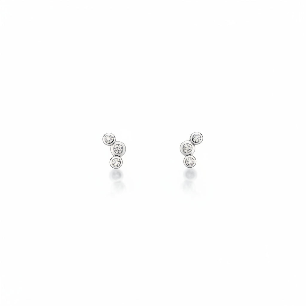 925 Sterling Silver Three Stone CZ Climber Stud Earrings