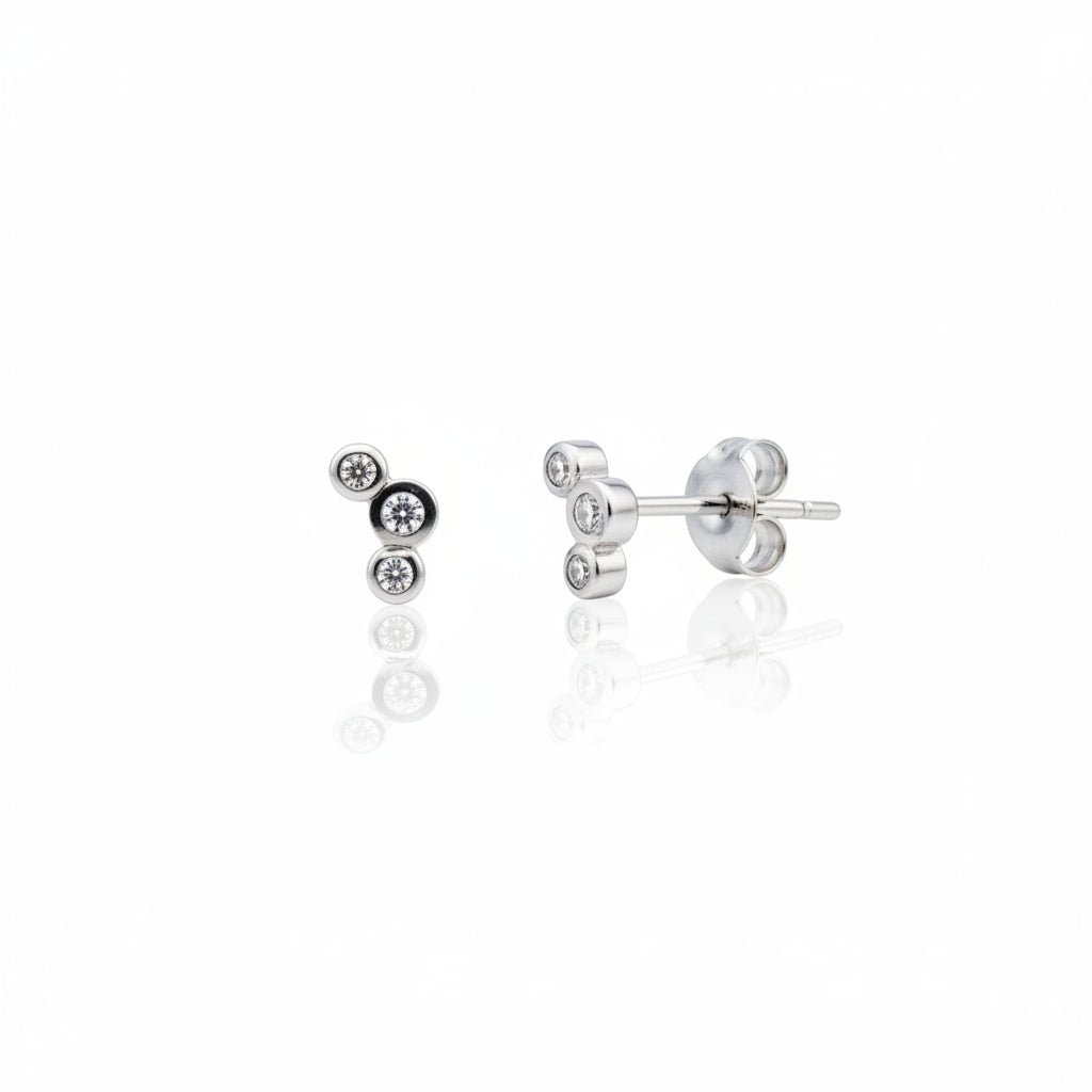 925 Sterling Silver Three Stone CZ Climber Stud Earrings
