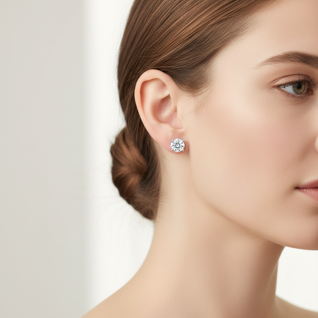 925 Sterling Silver Round CZ Stud Earrings