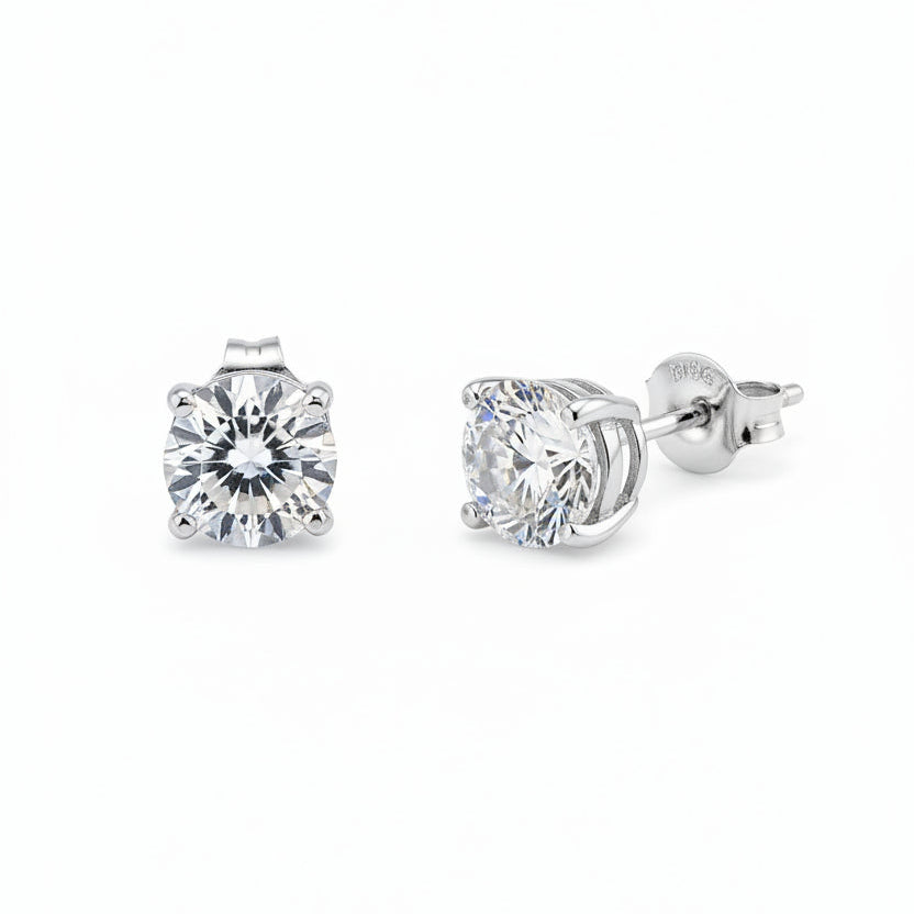 925 Sterling Silver Round CZ Stud Earrings