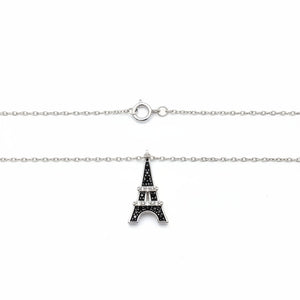 925 Sterling Silver Eiffel Tower with Onyx Necklace