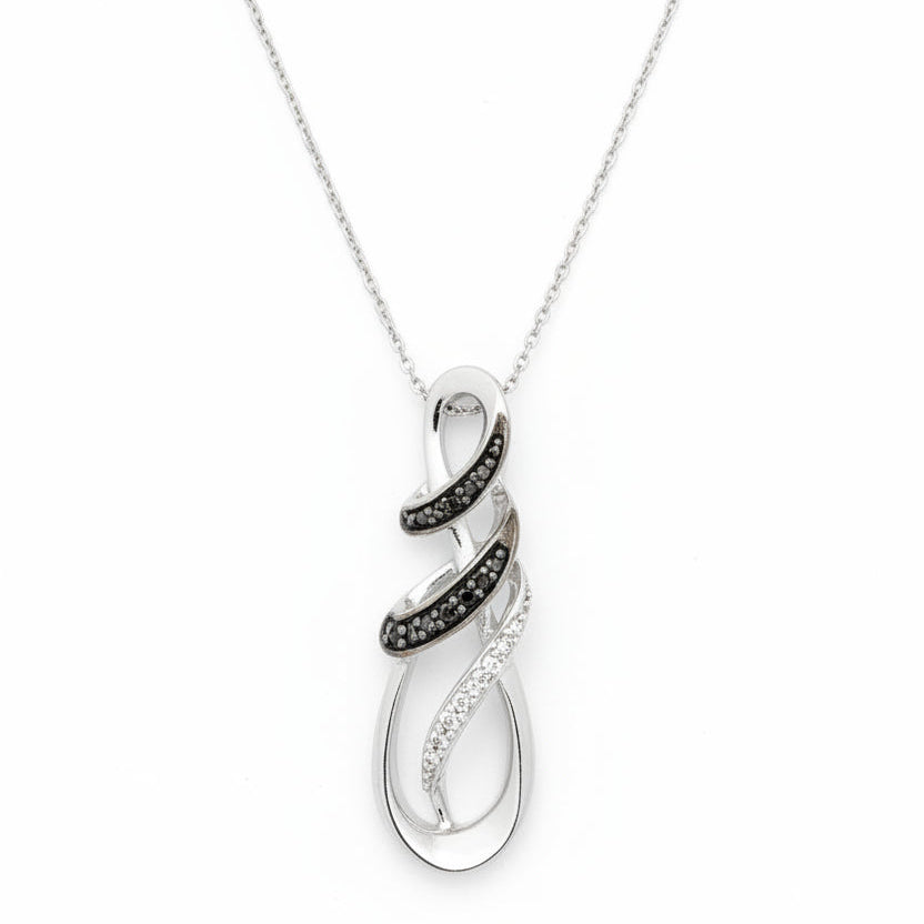 925 Sterling Silver Ribbon Twist with Onyx Necklace