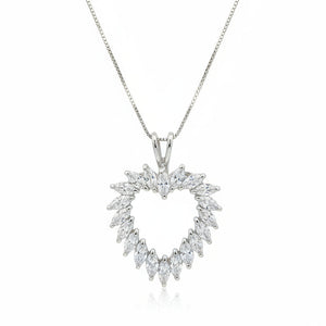 925 Sterling Silver Marquise CZ Open Heart Necklace