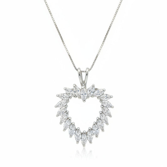 925 Sterling Silver Marquise CZ Open Heart Necklace