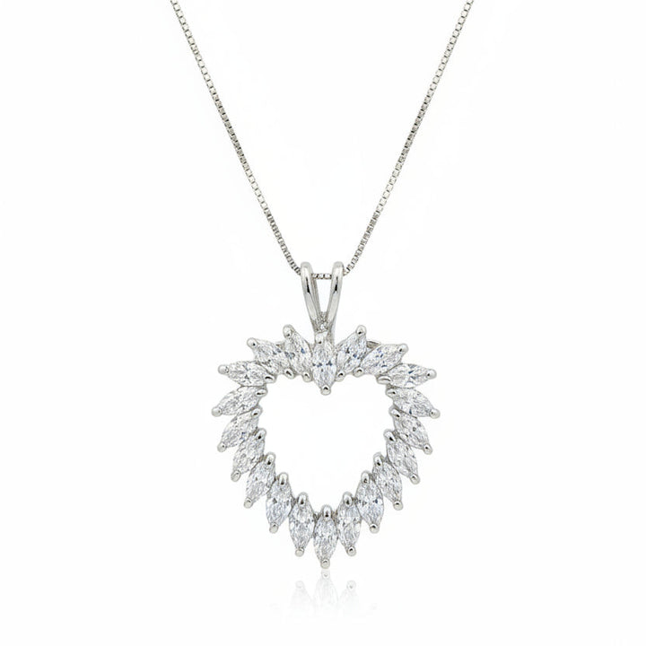 925 Sterling Silver Marquise CZ Open Heart Necklace