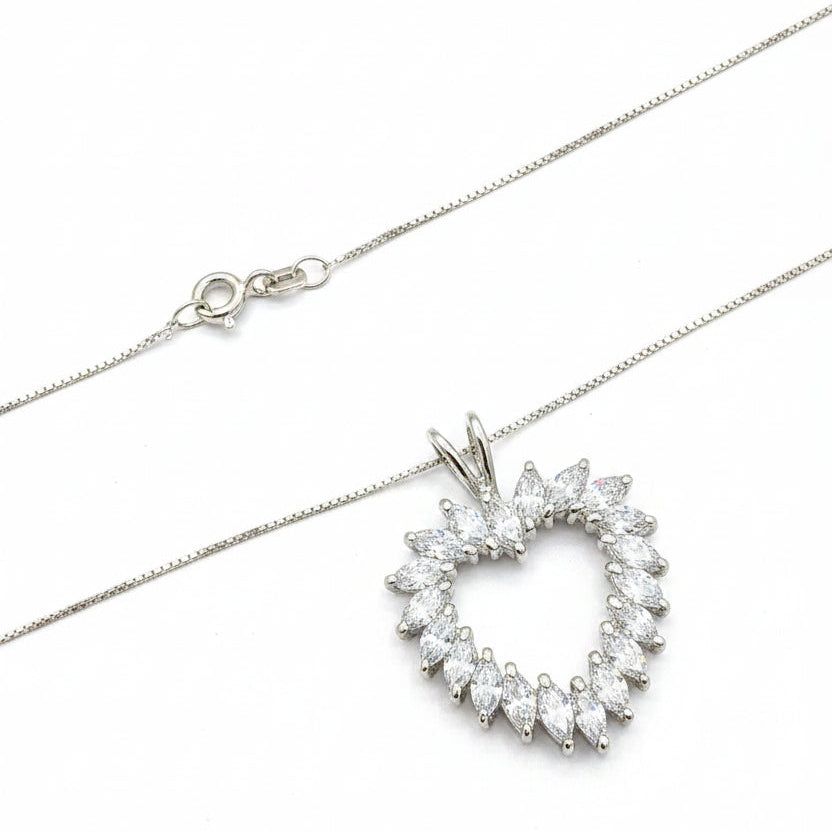 925 Sterling Silver Marquise CZ Open Heart Necklace